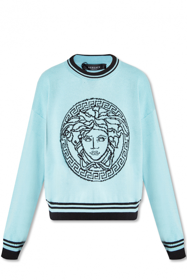 padded midi jacket Violett Light blue Sweater with Medusa head Versace SchaferandweinerShops Estonia